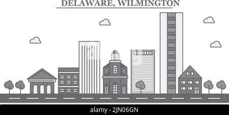 Vereinigte Staaten, Wilmington City Skyline isoliert Vektor Illustration, Symbole Stock Vektor