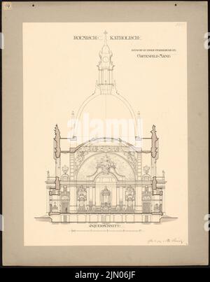 Schmalz Otto (1861-1906), Pfarrkirche im Gartenfeld, Mainz (1889-1889): Querschnitt. Tinte auf Papier, 82,5 x 64,6 cm (inklusive Scankanten) Schmalz Otto (1861-1906): Pfarrkirche im Gartenfeld, Mainz Stockfoto