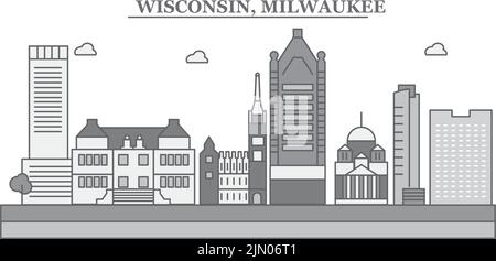 Vereinigte Staaten, Milwaukee City Skyline isoliert Vektor Illustration, Symbole Stock Vektor
