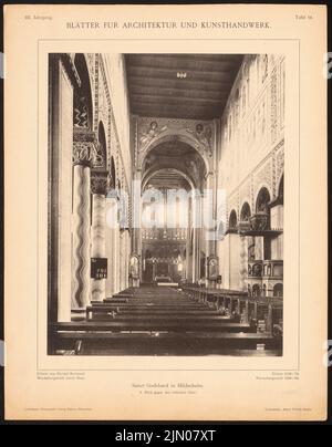 Bernward von Hildesheim, St. Godehard, Hildesheim. (Aus: Blätter für Architektur und Kunsthandwerk, 3. Jahr, 1890, Tafel 14.) (1890-1890): Innenansicht im Chor. Leichter Druck auf Papier, 34,9 x 27,3 cm (inklusive Scankanten) Bernward von Hildesheim : St. Godehard, Hildesheim. (Aus: Blätter für Architektur und Kunsthandwerk, 3. Jg., 1890, Tafel 14) Stockfoto