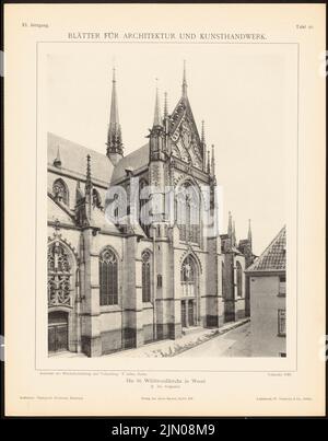 Adler Friedrich (1827-1908), St. Willibrord, Wesel. (Aus: Blätter für Architektur und Kunsthandwerk, 11. Jahr, 1898, Tafel 48.) (1898-1898): Blick von der Südseite. Leichter Druck auf Papier, 34,6 x 27 cm (inklusive Scankanten) Adler Friedrich (1827-1908): St. Willibrord, Wesel. (Aus: Blätter für Architektur und Kunsthandwerk, 11. Jg., 1898, Tafel 48) Stockfoto