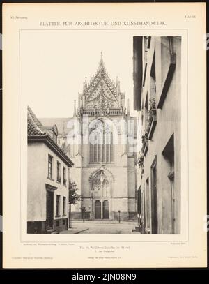 Adler Friedrich (1827-1908), St. Willibrord, Wesel. (Aus: Blätter für Architektur und Kunsthandwerk, 11. Jahr, 1898, Tafel 53.) (1898-1898): Blick von der Nordseite. Leichter Druck auf Papier, 34,9 x 27,1 cm (inklusive Scankanten) Adler Friedrich (1827-1908): St. Willibrord, Wesel. (Aus: Blätter für Architektur und Kunsthandwerk, 11. Jg., 1898, Tafel 53) Stockfoto