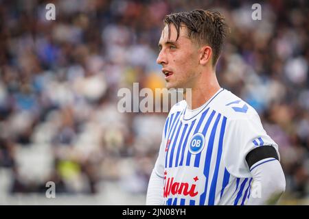 Odense, Dänemark. 07. August 2022. Joel King (10) ob beim Superliga-Spiel 3F zwischen Odense Boldklub und Aarhus GF im Nature Energy Park in Odense. (Foto: Gonzales Photo/Alamy Live News Stockfoto