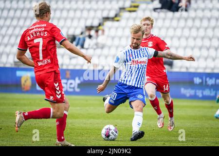 Odense, Dänemark. 07. August 2022. Sander Svendsen (10) von ob beim Superliga-Spiel 3F zwischen Odense Boldklub und Aarhus GF im Nature Energy Park in Odense. (Foto: Gonzales Photo/Alamy Live News Stockfoto