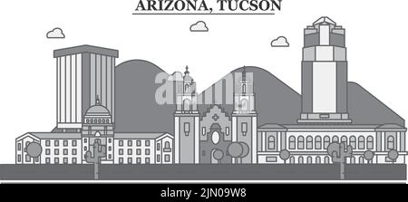 Vereinigte Staaten, Tucson City Skyline isoliert Vektor Illustration, Symbole Stock Vektor
