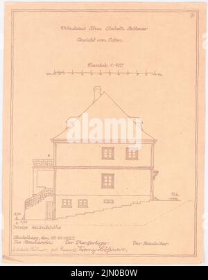 Böhmer Franz (1907-1943), Einfamilienhaus Böhmer in Heidelberg (15. Oktober 1927): Blick nach Osten 1: 100. Leichter Bruch auf Papier, 29 x 22,6 cm (inklusive Scankanten) Böhmer Franz (1907-1943): Wohnhaus Böhmer, Heidelberg Stockfoto