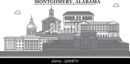 Vereinigte Staaten, Montgomery City Skyline isoliert Vektor Illustration, Symbole Stock Vektor