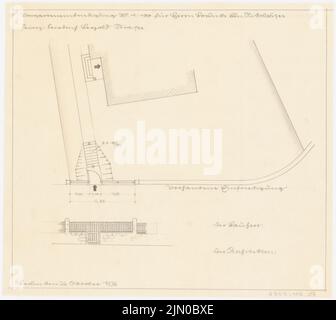 Böhmer Franz (1907-1943), Boelicke Wohnhaus in Berlin-Nikolassee (24. Oktober 1934): Je nach Plan; Blick auf einen Zaun. Bleistift auf transparent, 30,9 x 34,6 cm (inklusive Scankanten) Böhmer & Petrich : Wohnhaus Boelicke, Berlin-Nikolassee Stockfoto