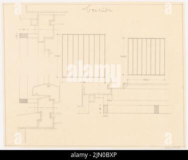 Böhmer Franz (1907-1943), Wohngebäude Boelicke in Berlin-Nikolassee (1934-1934): Fenstergrill: Ansichten, Detailschnitte. Bleistift auf transparent, 37,8 x 47,3 cm (inklusive Scankanten) Böhmer & Petrich : Wohnhaus Boelicke, Berlin-Nikolassee Stockfoto