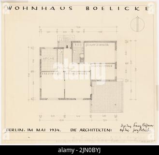 Böhmer Franz (1907-1943), Boelicke Wohnhaus in Berlin-Nikolassee (05,1934): Grundriß Erdgeschoss. Tusche, Bleistift auf Transparent, 46,1 x 50,5 cm (inklusive Scankanten) Böhmer & Petrich : Wohnhaus Boelicke, Berlin-Nikolassee Stockfoto