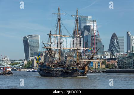 Schwedisches Holzhochschiff Gotheborg auf der Themse in der Nähe der City of London Stockfoto