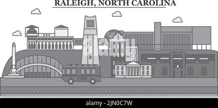 Vereinigte Staaten, Raleigh City Skyline isoliert Vektor Illustration, Symbole Stock Vektor