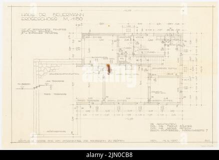 Böhmer Franz (1907-1943), Hausdirektor Beuermann in Kleinmachnow (14. April 1937): Grundriss EG 1:50. Bleistift auf transparent, 42,2 x 61,5 cm (inklusive Scankanten) Böhmer & Petrich : Wohnhaus Direktor Beuermann, Kleinmachnow Stockfoto