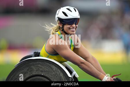 Datei-Foto vom 04-08-2022 des australischen Madison de Rozario nach dem Gewinn von Gold im Finale der Frauen T53/54 1500m im Alexander Stadium am siebten Tag der Commonwealth Games 2022 in Birmingham. Die Commonwealth Games gehen zu Ende und die Nachrichtenagentur der PA blickt auf fünf der größten Stars von Birmingham 2022. Ausgabedatum: Montag, 8. August 2022. Stockfoto