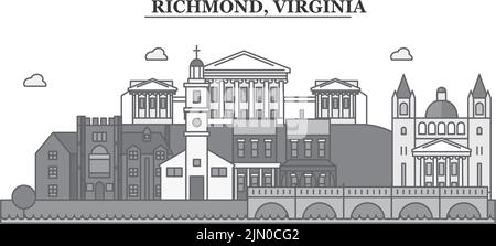 Vereinigte Staaten, Richmond City Skyline isoliert Vektor Illustration, Symbole Stock Vektor