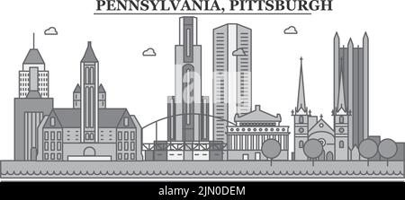 Vereinigte Staaten, Skyline von Pittsburgh isolierte Vektorgrafik, Symbole Stock Vektor