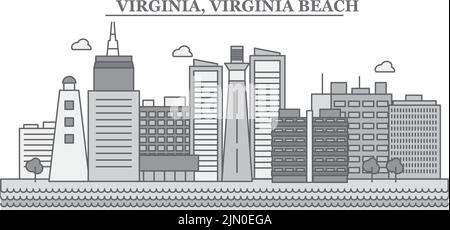 Vereinigte Staaten, Virginia Beach City Skyline isoliert Vektor Illustration, Symbole Stock Vektor