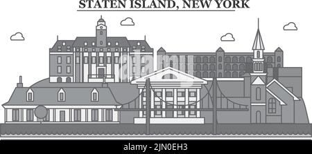 Vereinigte Staaten, New York Staten Island City Skyline isolierte Vektorgrafik, Ikonen Stock Vektor