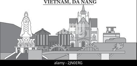 Vietnam, Da Nang Stadt Skyline isoliert Vektor Illustration, Symbole Stock Vektor