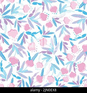 Elegante blau rosa Baumwolle Blumen Garten Vektor nahtlose Muster. Stock Vektor