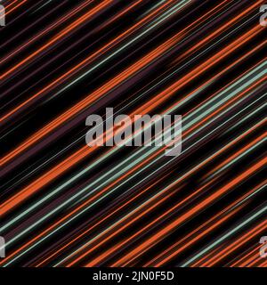 Diagonal Striped Glowing Lines Neonstreifen mit hellen, farbenfrohen, abstrakten Bewegungs- und Geschwindigkeitslinien auf schwarzem Hintergrund für Tapeten Stockfoto