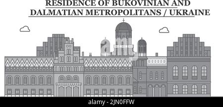 Ukraine, Bukowiner und dalmatinische Metropoliten Stadt Skyline isoliert Vektor Illustration, Ikonen Stock Vektor