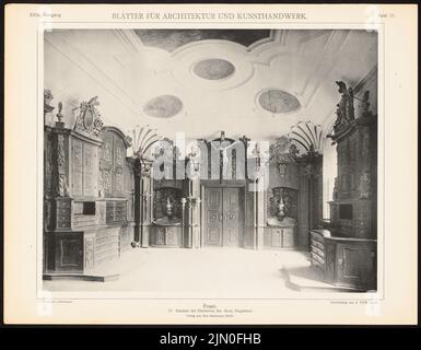 Wasowski Bartholomäus, Pfarrkirche von Sta. Maria Magdalena, Posen. (Aus: Blätter für Architektur und Kunsthandwerk, 18. Jahr, 1905, Tafel 17.) (1905-1905): Innenansicht Sakristei. Leichter Druck auf Papier, 27 x 34,7 cm (inklusive Scan-Kanten) Wasowski Bartholomaeus : Pfarrkirche Sta. Maria Magdalena, Posen. (Aus: Blätter für Architektur und Kunsthandwerk, 18. Jg., 1905, Tafel 17) Stockfoto