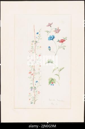 Koch Friedrich (1828-1922), Reisestudien aus Deutschland 1851-53 (18. Februar 1853): Blumenschmuck. Bleistift Aquarell auf Papier, 17,9 x 12,5 cm (inklusive Scan-Kanten) Koch Friedrich (1828-1922): Reisestudien aus Deutschland 1851-53 Stockfoto