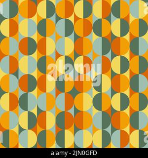 Hübsche abstrakte nahtlose Retro geometrische Muster mit Halbkreisen. Farbpalette blau orange, rot, gelb, grün. Halbkreise Schachbrettmuster vintage Stock Vektor