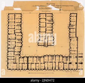 Messel Alfred (1853-1909), Arbeiterheime in Berlin-Prenzlauer Berg (1899): Grundriss KG. Tusche auf Transparent, 67,5 x 74,1 cm (inklusive Scankanten) Messel Alfred (1853-1909): Arbeiterwohnhäuser, Berlin-Prenzlauer Berg Stockfoto