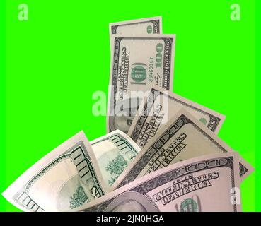 Hintergrund mit Geld american hundert Dollar Scheine 3D Rendering auf grün Stockfoto