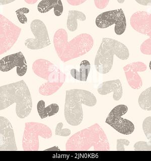 Rosafarbene braune florale Textur Herzen Vektor nahtloses Muster. Stock Vektor