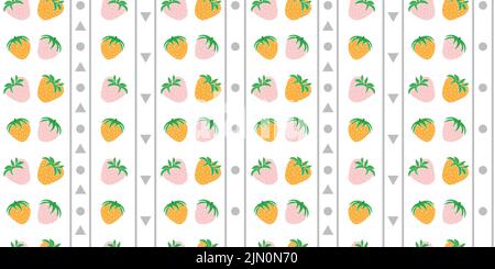 Niedliche handgezeichnete Erdbeeren in Pastellrosa Orange Vektor nahtloses Muster Stock Vektor