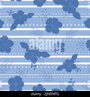 Vektor blau weiß handgezeichnete florale Streifen elegant nahtloses Muster. Retro-Hintergrund wiederholen Stock Vektor