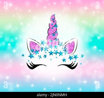 Einhorn-Regenbogen-Glitzerhintergrund. Bestandsdarstellung. Stockfoto