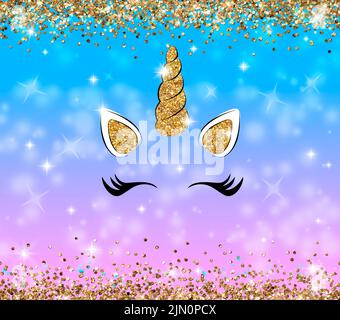 Einhorn-Regenbogen-Glitzerhintergrund. Bestandsdarstellung. Stockfoto
