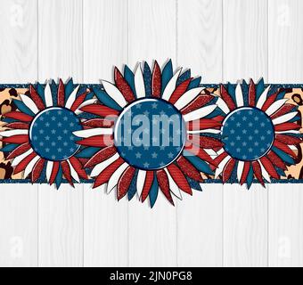 „American Sunflower Tumbler Wrap“-Design. Bestandsdarstellung. Stockfoto