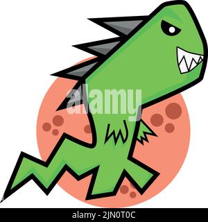 Eine Cartoon-Illustration einer grünen Eidechse vor einem kleinen roten Kreis Hintergrund Stock Vektor