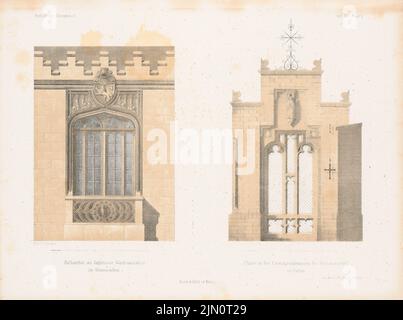 Eberhard, Jagdhaus Waidmannsheil in Reussian. Schlosskirche, Sagan. (Aus: Architectural Sketchbook, H. 13, 1854.) (1854-1854): Blick Balkontür Reussen, Blick Tor im sagan. Lithographie auf Papier, 24,6 x 33,1 cm (inklusive Scan-Kanten) Eberhard : Jagdhaus Waidmannsheil im Reussischen. Schlosskirche, Sagan. (Aus: Architektonisches Skizzenbuch, H. 13, 1854) Stockfoto