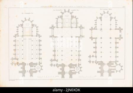 Scott George Gilbert (1811-1878), Nikolai-Kirche in Hamburg (aus: General Bauzeitung 1848, S. 177) (1848): 3 Grundrisse. Druck auf Papier, 29,2 x 44,1 cm (inklusive Scankanten) Scott George Gilbert (1811-1878): Nikolai-Kirche, Hamburg (aus: Allgem. Bauzeitung 1848, Bl. 177) Stockfoto