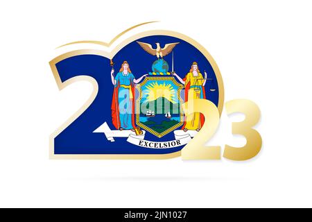 Jahr 2023 mit New York Flaggenmuster. Vektorgrafik. Stock Vektor