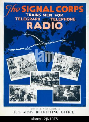 Das Signal Corps schult Männer für Telegraph, Telefon, Radio, Es gibt in Ihrer Lokalität ein US Army Recruiting Office (1919) Poster von Harry S. Mueller Stockfoto