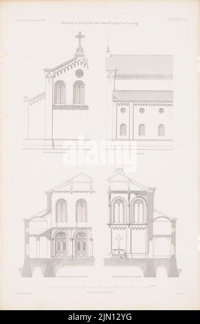 Eberhard Gustav (1805-1880), herzogliche Grabkapelle auf dem Friedhof, Coburg. (Aus: Atlas zur Zeitschrift für Bauwesen, hrsg. v. G. Erbkam, Jg. 12, 1862.) (1862-1862): Seitenansicht, Blick von hinten, durch die Veranda geschnitten, durch die Kapelle geschnitten. Stich auf Papier, 45,6 x 29,4 cm (inklusive Scan-Kanten) Eberhard Gustav (1805-1880): Herzogliche Grabkapelle auf dem Friedhof, Coburg. (Aus: Atlas zur Zeitschrift für Bauwesen, hrsg. v. G. Erbkam, Jg. 12, 1862) Stockfoto