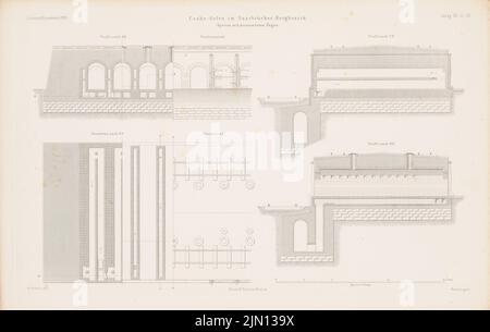 Schultz Hans, Koksöfen, Saarbrücken. (Aus: Atlas zur Zeitschrift für Bauwesen, hrsg. v. G. Erbkam, Jg. 8, 1858.) (1858-1858): Grundriß, Längsschnitt, Querschnitt. Stich auf Papier, 28,7 x 45,3 cm (inklusive Scan-Kanten) Schultz Hans : Koksöfen, Saarbrücken. (Aus: Atlas zur Zeitschrift für Bauwesen, hrsg. v. G. Erbkam, Jg. 8, 1858) Stockfoto