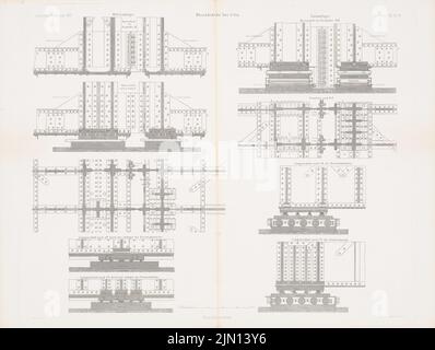 Lohse Adolf (1807-1867), Rheinbrücke, Köln. (Aus: Atlas zur Zeitschrift für Bauwesen, hrsg. v. G. Erbkam, geb. 13, 1863): Details. Stich auf Papier, 44,5 x 59 cm (einschließlich Scankante). Architekturmuseum der Technischen Universität Berlin Inv. Nr. ZFB 13,038. Lohse Adolf (1807-1867): Rheinbrücke, Köln. (Aus: Atlas zur Zeitschrift für Bauwesen, hrsg. v. G. Erbkam, Jg. 13, 1863) Stockfoto