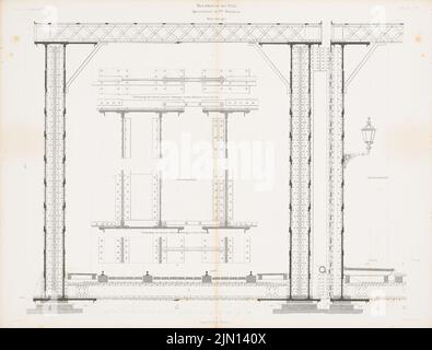 Lohse Adolf (1807-1867), Rheinbrücke, Köln. (Aus: Atlas zur Zeitschrift für Bauwesen, hrsg. v. G. Erbkam, Jg. 13, 1863.) (1863-1863): Details. Stich auf Papier, 45,2 x 59,5 cm (inklusive Scan-Kanten) Lohse Adolf (1807-1867): Rheinbrücke, Köln. (Aus: Atlas zur Zeitschrift für Bauwesen, hrsg. v. G. Erbkam, Jg. 13, 1863) Stockfoto