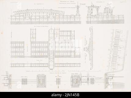 Hartwich Emil Hermann (1802-1879), Rheinbrücke, Koblenz. (Aus: Atlas zur Zeitschrift für Bauwesen, hrsg. v. G. Erbkam, Jg. 14, 1864): Details. Stich auf Papier, 44,9 x 64,2 cm (einschließlich Scankante). Architekturmuseum der Technischen Universität Berlin Inv. Nr. ZFB 14,055. Hartwich Emil Hermann (1802-1879): Rheinbrücke, Koblenz. (Aus: Atlas zur Zeitschrift für Bauwesen, hrsg. v. G. Erbkam, Jg. 14, 1864) Stockfoto