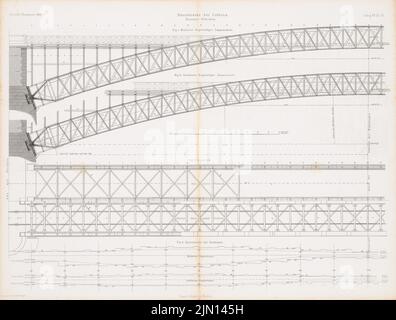 Hartwich, Rheinbrücke, Koblenz. (Aus: Atlas zur Zeitschrift für Bauwesen, hrsg. v. G. Erbkam, Jg. 14, 1864.) (1864-1864): Ansichten, Details. Stich auf Papier, 45,1 x 59,5 cm (inklusive Scan-Kanten) Hartwich Emil Hermann (1802-1879): Rheinbrücke, Koblenz. (Aus: Atlas zur Zeitschrift für Bauwesen, hrsg. v. G. Erbkam, Jg. 14, 1864) Stockfoto