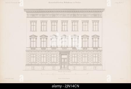 Adler Friedrich (1827-1908), herrschaftliches Wohnhaus, Berlin. (Aus: Atlas zur Zeitschrift für Bauwesen, hrsg. v. G. Erbkam, Jg. 16, 1866.) (1866-1866): Blick von der Hofseite des Gebäudes. Stich auf Papier, 28,1 x 44,1 cm (inklusive Scankanten) Adler Friedrich (1827-1908): Herrschaftliches Wohnhaus, Berlin. (Aus: Atlas zur Zeitschrift für Bauwesen, hrsg. v. G. Erbkam, Jg. 16, 1866) Stockfoto
