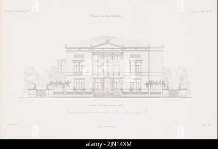 Raschdorff Julius (1823-1914), Kino, Saarbrücken. (Aus: Atlas zur Zeitschrift für Bauen, Hrsg. v. G. Erbkam, geboren 19, 1869.) (1869-1869): Blick von der Herrengartenallee. Stich auf Papier, 28,2 x 44 cm (inklusive Scan-Kanten) Raschdorff Julius (1823-1914): Kino, Saarbrücken. (Aus: Atlas zur Zeitschrift für Bauwesen, hrsg. v. G. Erbkam, Jg. 19, 1869) Stockfoto